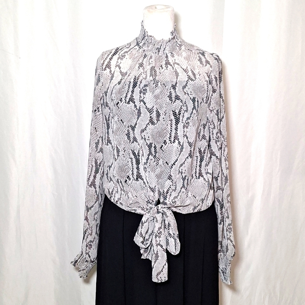 EXPRESS Slim Fit Sheer Snakeskin Print   blouse